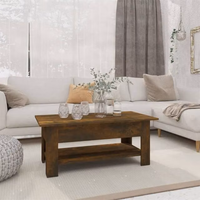 Berkfield Home Modern Rectangular Coffee Table in Smoked Oak Brown, W/D/H: 102 x 55 x 42 cm – 1