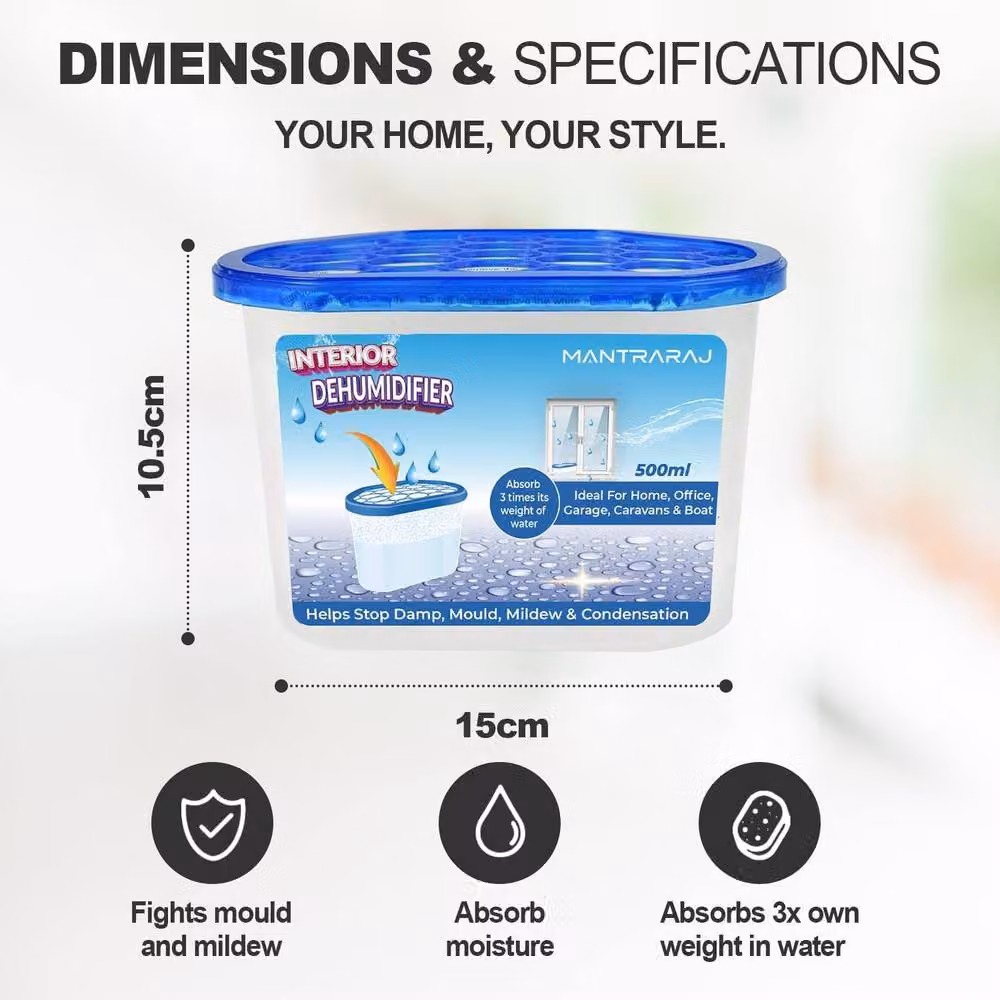 MANTRARAJ Disposable Interior Dehumidifiers Damp Trap Moisture Absorber, Blue, 12 Pack, 500ml per unit – 2