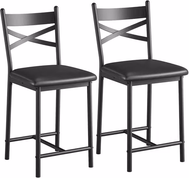 VOGREX Set of 2 Black Synthetic Leather and Metal Counter Height Bar Stools – 1