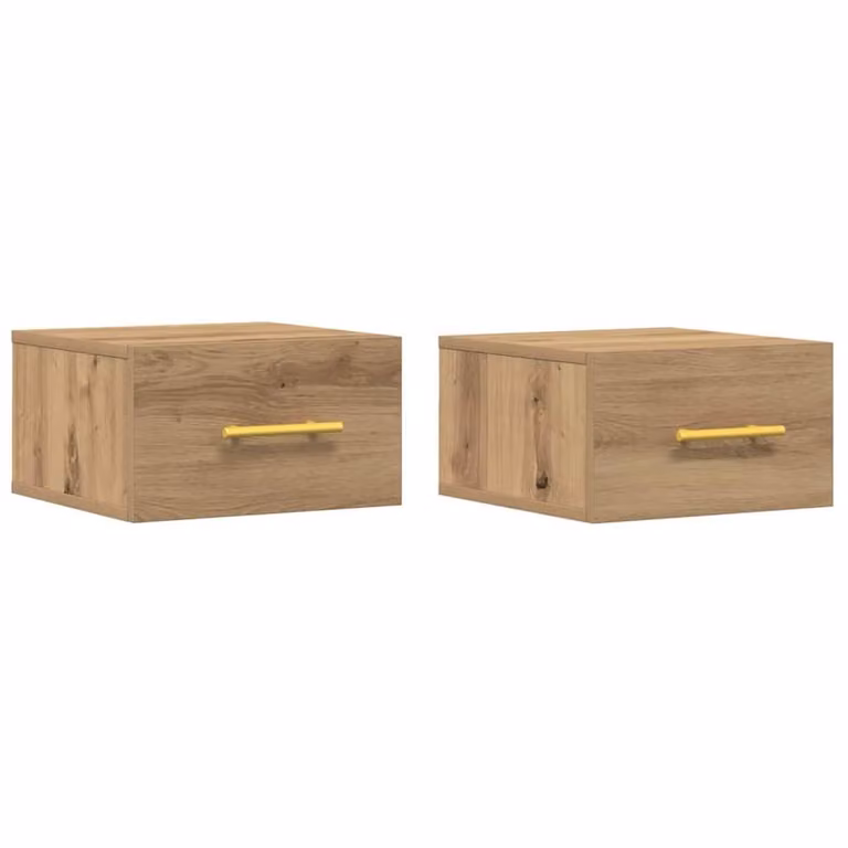 Berkfield Home Set of 2 Artisan Oak Wall-Mounted Bedside Cabinets in Brown, W/D/H: 35 x 35 x 20 cm
