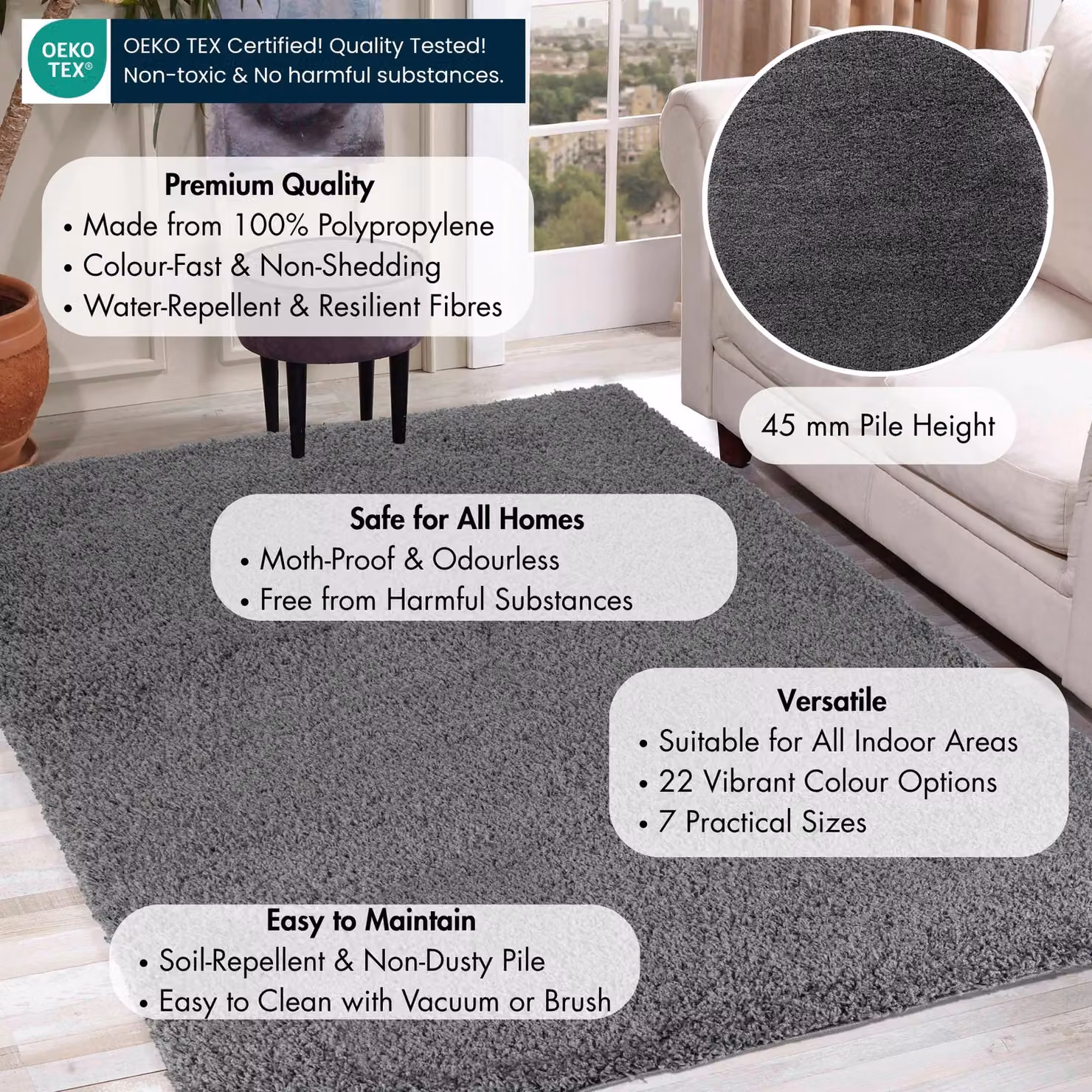 Desire Rugs Modern Grey Plain Shaggy Area Rug for Living Rooms and Hallways, W: 60 cm, L: 220 cm – 3
