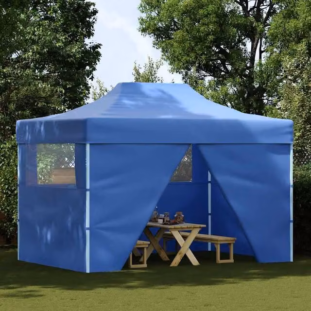 Berkfield Home Blue Foldable Pop-Up Tent with 4 Side Walls, W: 4.5 m, D: 3 m