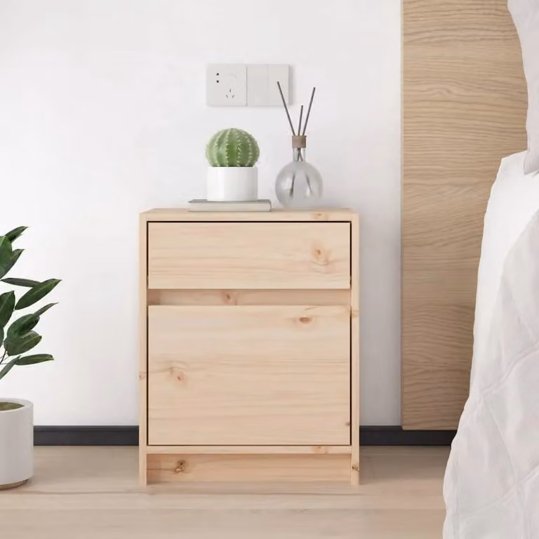 Berkfield Home Set of 2 Solid Pinewood Bedside Cabinets in Brown, W/D/H: 40 x 31 x 50 cm