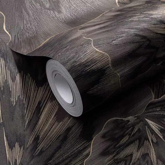 Erismann Botanical Floral Luxury Vinyl Wallpaper, Black, Pre-pasted
