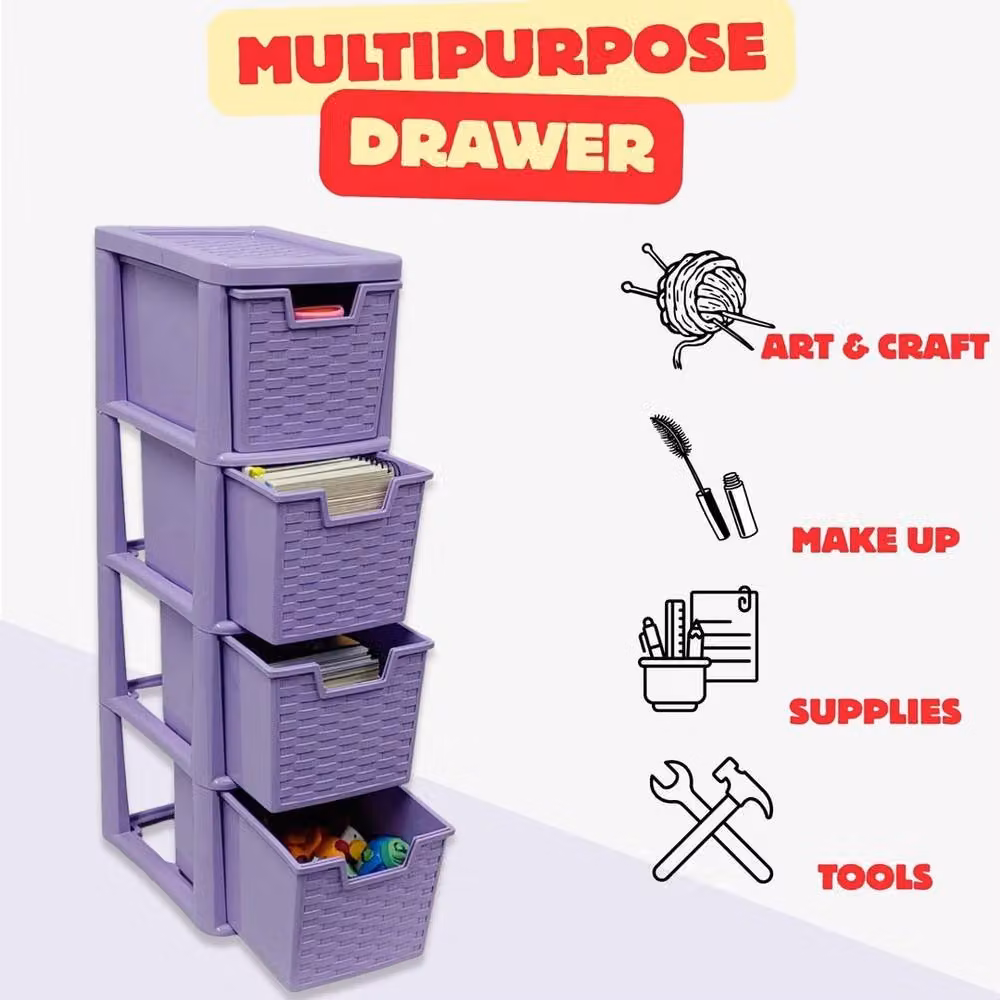 SPETLEK Medium Lilac Rattan 4 Tier Plastic Drawer Organiser in Purple – 3