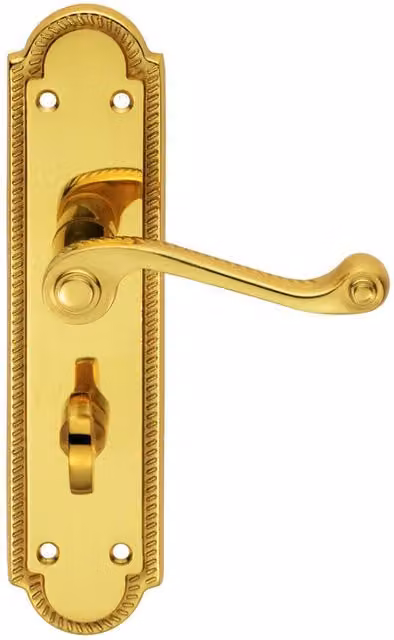 Loops Pair Reeded Scroll Lever Bathroom Handles with Shaped Backplate, Polished Brass, W: 20.5 cm, H: 4.9 cm