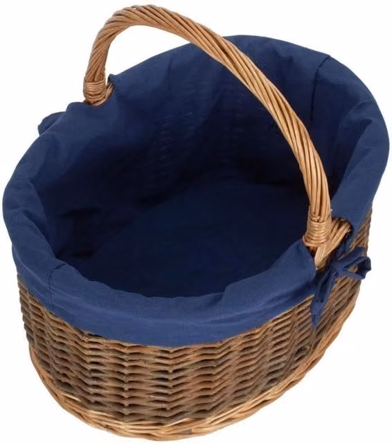 Red Hamper Large Wicker Country Oval Shopping Basket with Cotton Lining in Dark Blue – 1
