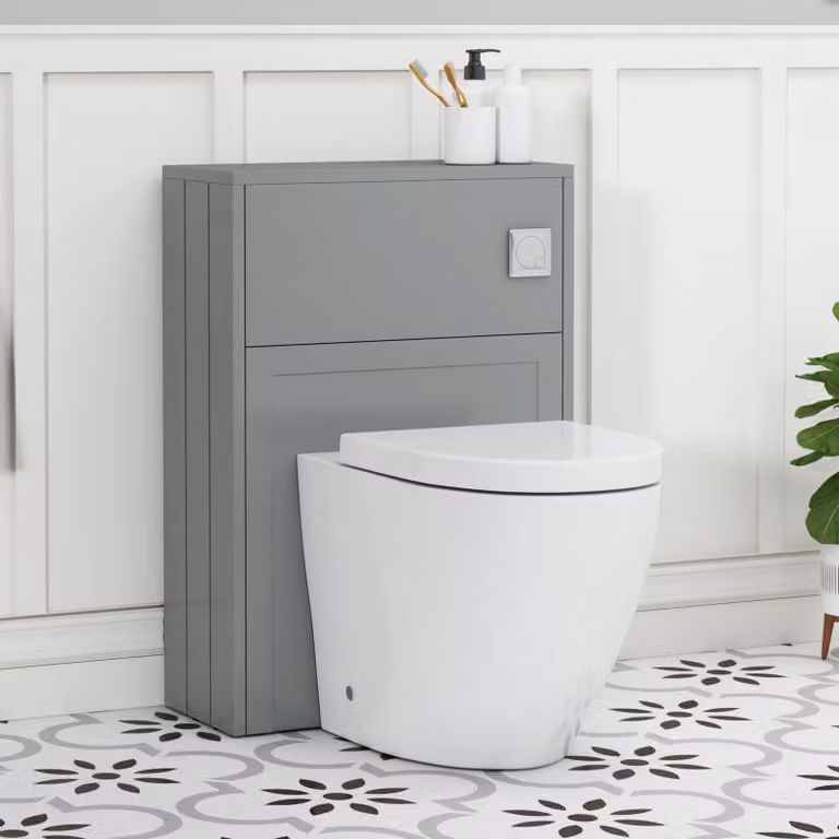 Royal Bathrooms Elmore Wall Mounted WC Unit with Elva Rimless Toilet Pan, Seat and Cistern, Matt Pebble Grey and White