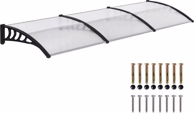 Rolipo Transparent Front Door Canopy Awning Rain Shelter with Aluminium Frame, W: 303 cm, H: 96 cm