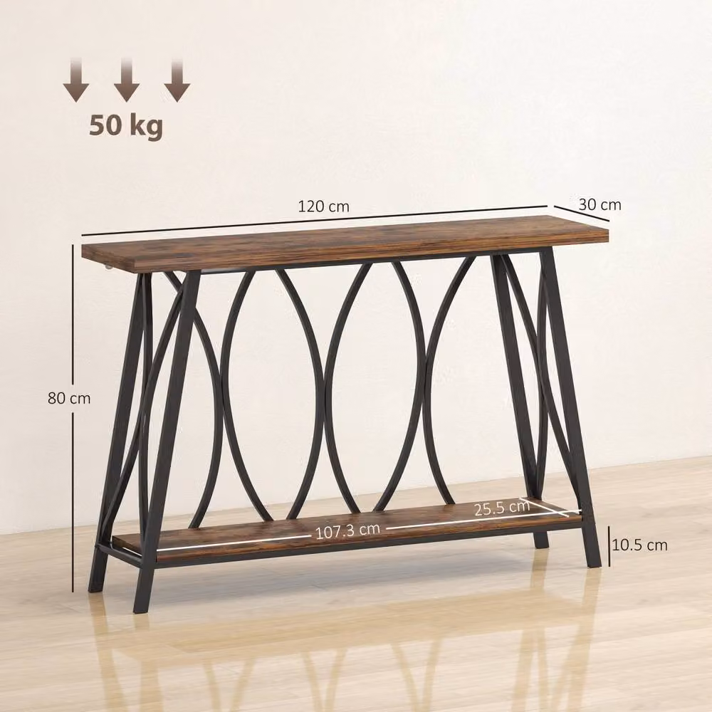 Wyld Haus Raneve Industrial 2 Tier Console Table, Brown and Black, W/D/H: 120 x 30 x 80 cm – 4