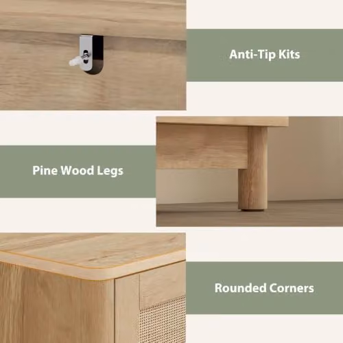 HOMCOM Bohemian Rattan 3 Drawer Chest of Drawers in Oak Brown – 4