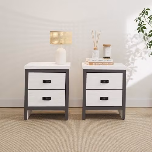 GFW Boston 2 Drawer Bedside Table Pair in White