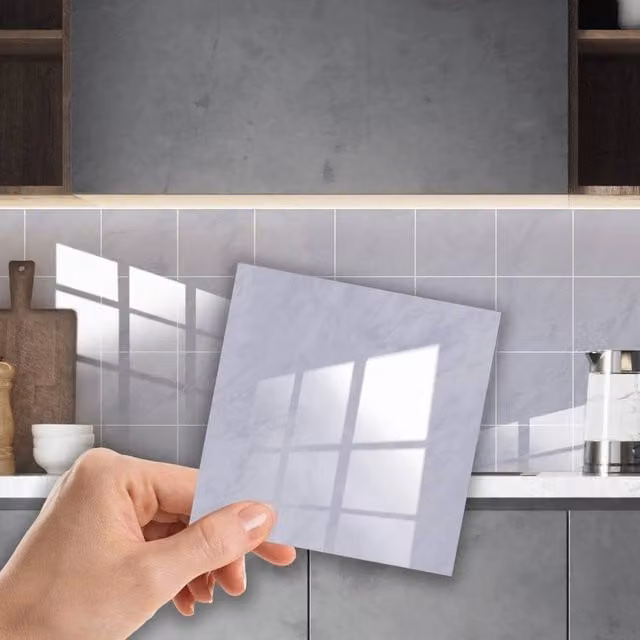 PAWNORA Grey Marble Look Glossy Wall Tile Stickers, 24 Pack – 1