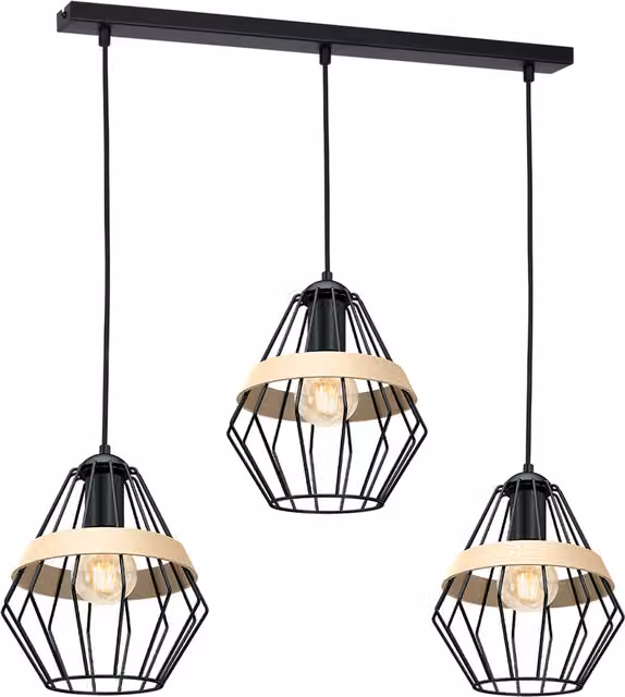 Milagro Cliff Industrial Pendant Lamp in Black and Gold/Brass with 3 x E27 Sockets