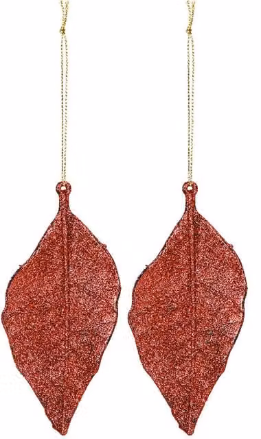 VFM e-Store Red Glitter Hanging Leaf Christmas Tree Ornaments, Pack of 2, Height: 22.6 cm
