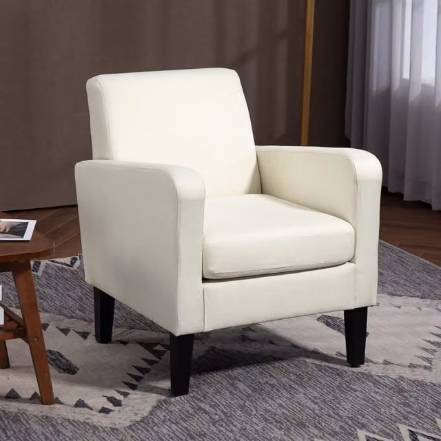 HOMCOM Modern Curved Tub Armchair with Thick Foam Cushion and Solid Wood Frame in Beige