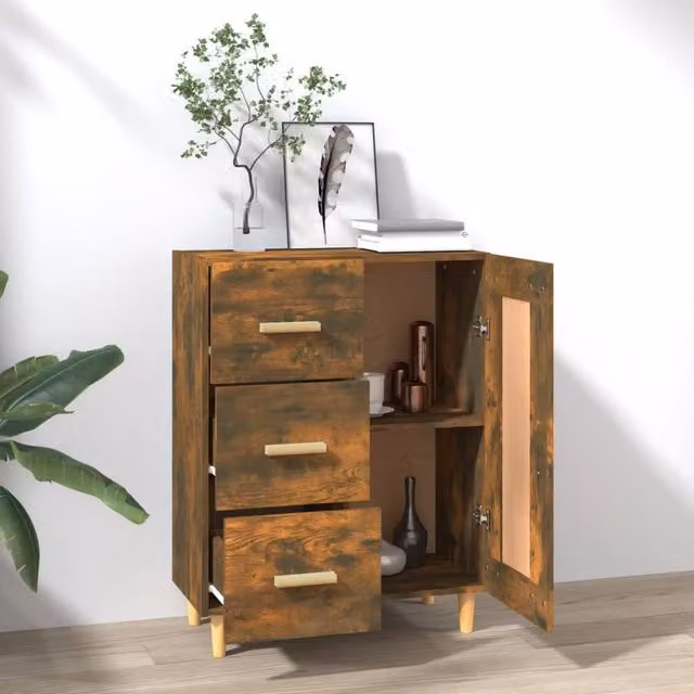 Berkfield Home Smoked Oak Sideboard in Brown, W/D/H: 69.5 x 34 x 90 cm