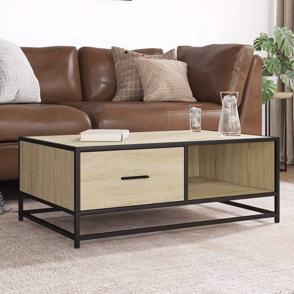Berkfield Home Sonoma Oak Coffee Table in Beige, W/D/H: 90 x 57 x 35 cm – 2
