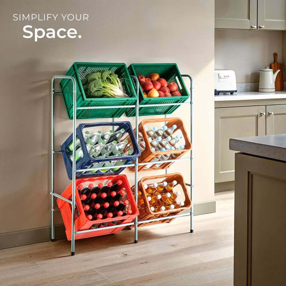 tectake Grey Steel Shelving Rack for 6 Crates, W/D/H: 96 x 33 x 116 cm – 5