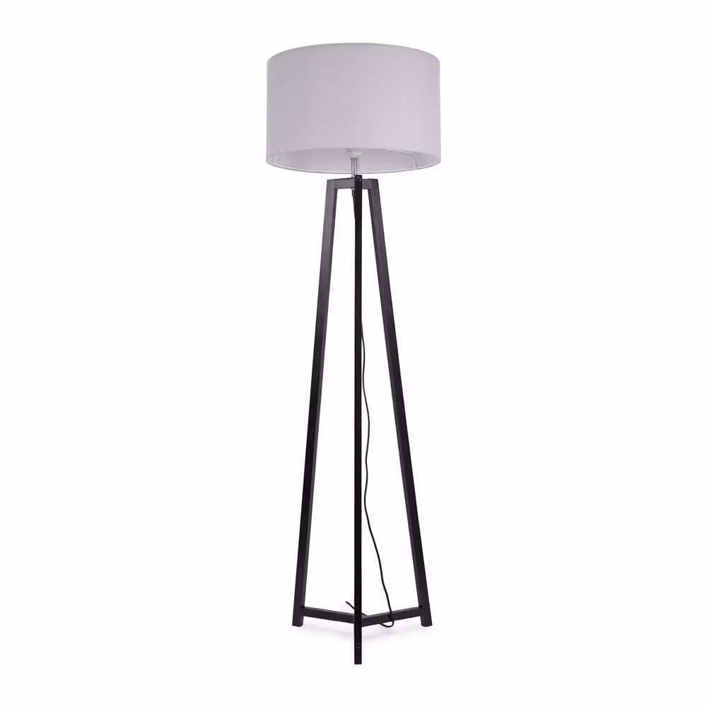 ValueLights Lottie Black Wood Tripod Floor Lamp with Grey Fabric Drum Shade – 2