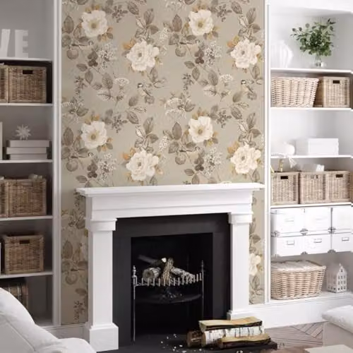 Belgravia Decor Bramble Floral Wallpaper with Matte Detailing in Green, Red and Blue