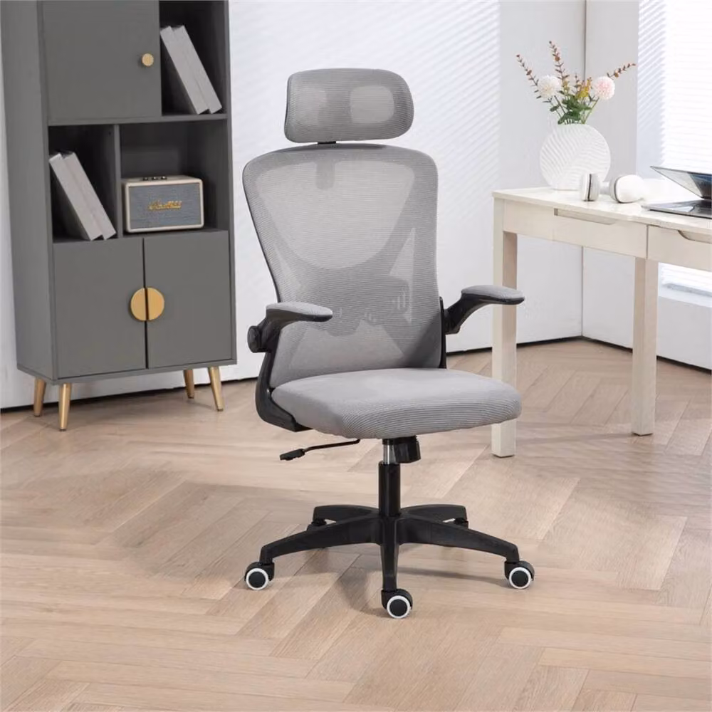 FLAVORA Grey Ergonomic High Back Office Chair with Headrest and Armrests – 3