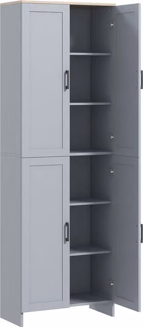 HOMCOM Grey Freestanding Kitchen Cupboard with 4 Hinged Doors and Adjustable Internal Shelves – 1