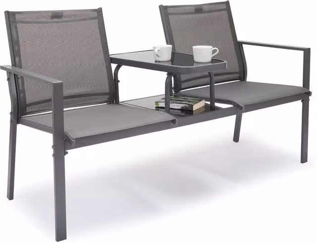Vonhaus Paris Textilene Grey Garden Love Seat with Armrests