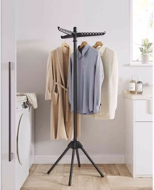 The Bazaarist Folding Clothes Airer with Rotating Arms in Black, W/D/H: 150 x 65 x 65 cm