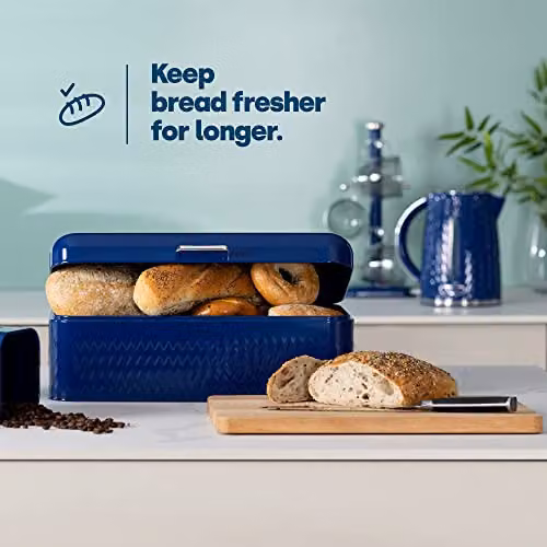 LIVIVO Taurus 4-Piece Kitchen Storage Set with Airtight Bread Bin and Canisters in Navy Blue and Grey – 5