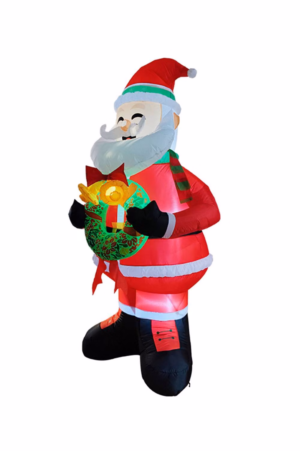 Living and Home Lighted Christmas Inflatable Santa Holding Wreath Decoration, Red, Height: 240 cm – 5