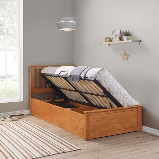Bedmaster Francis Oak Solid Wood Ottoman Bed in Brown