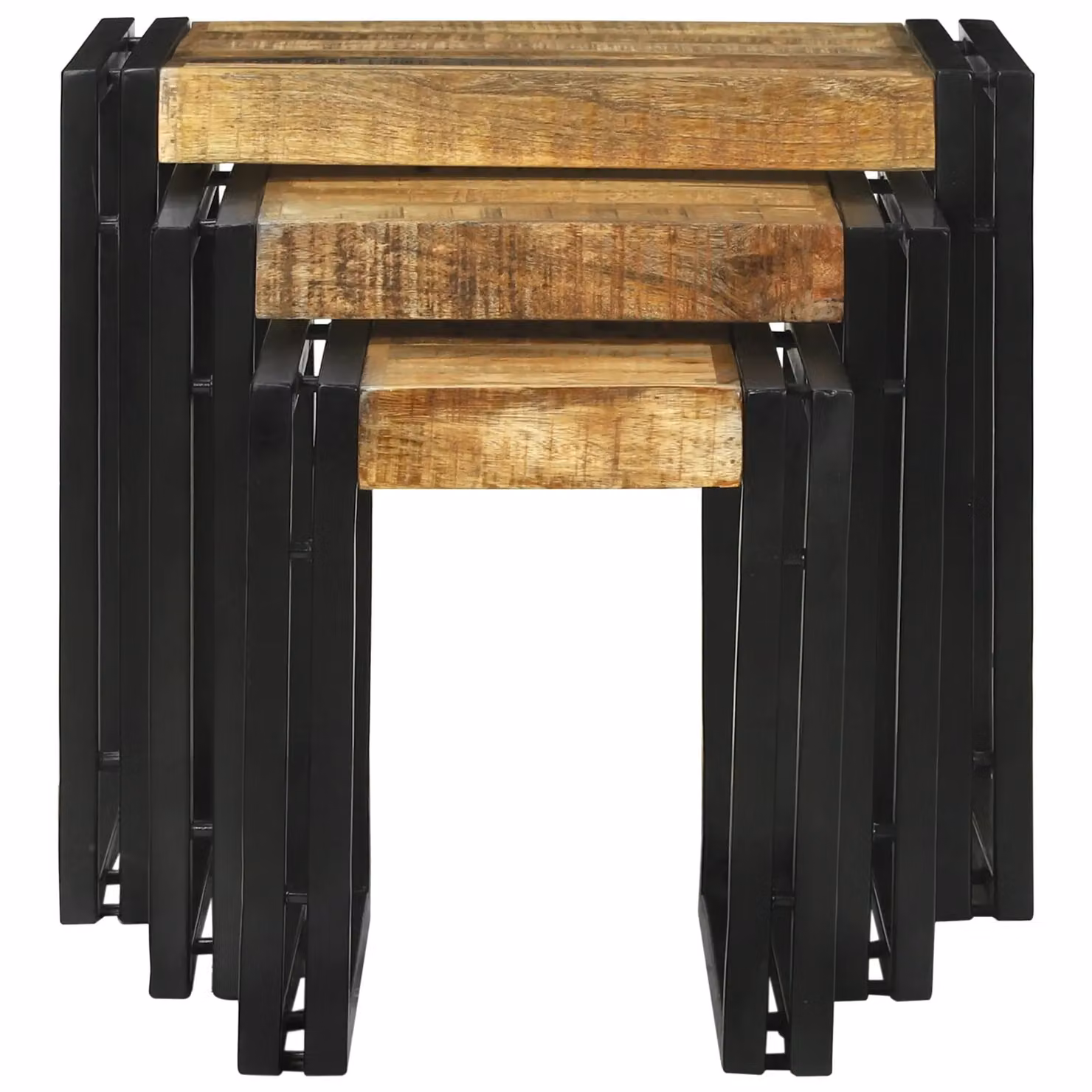 Berkfield Home Nesting Tables, Set of 3, Solid Mango Wood in Brown and Black – 4
