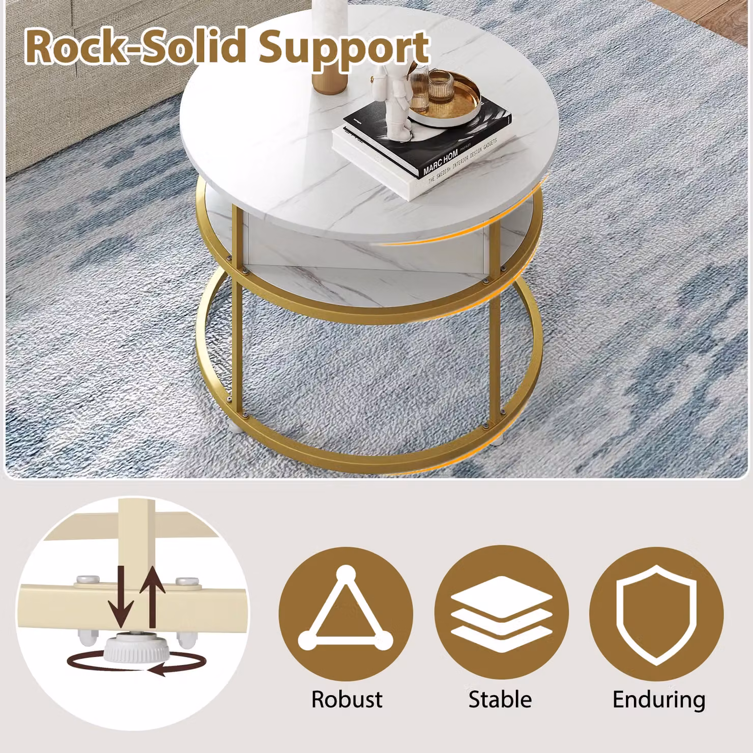 Costway Round Lift Top Coffee Table with Side Shelves in White – 2