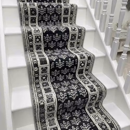 runrug Mayan Stair Runner Carpet in Grey, W: 70 cm, L: 480 cm
