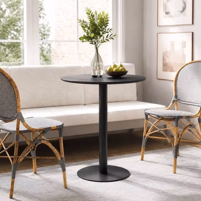 STILVORA Round Dining Table for Two with Black Matt Metal Base