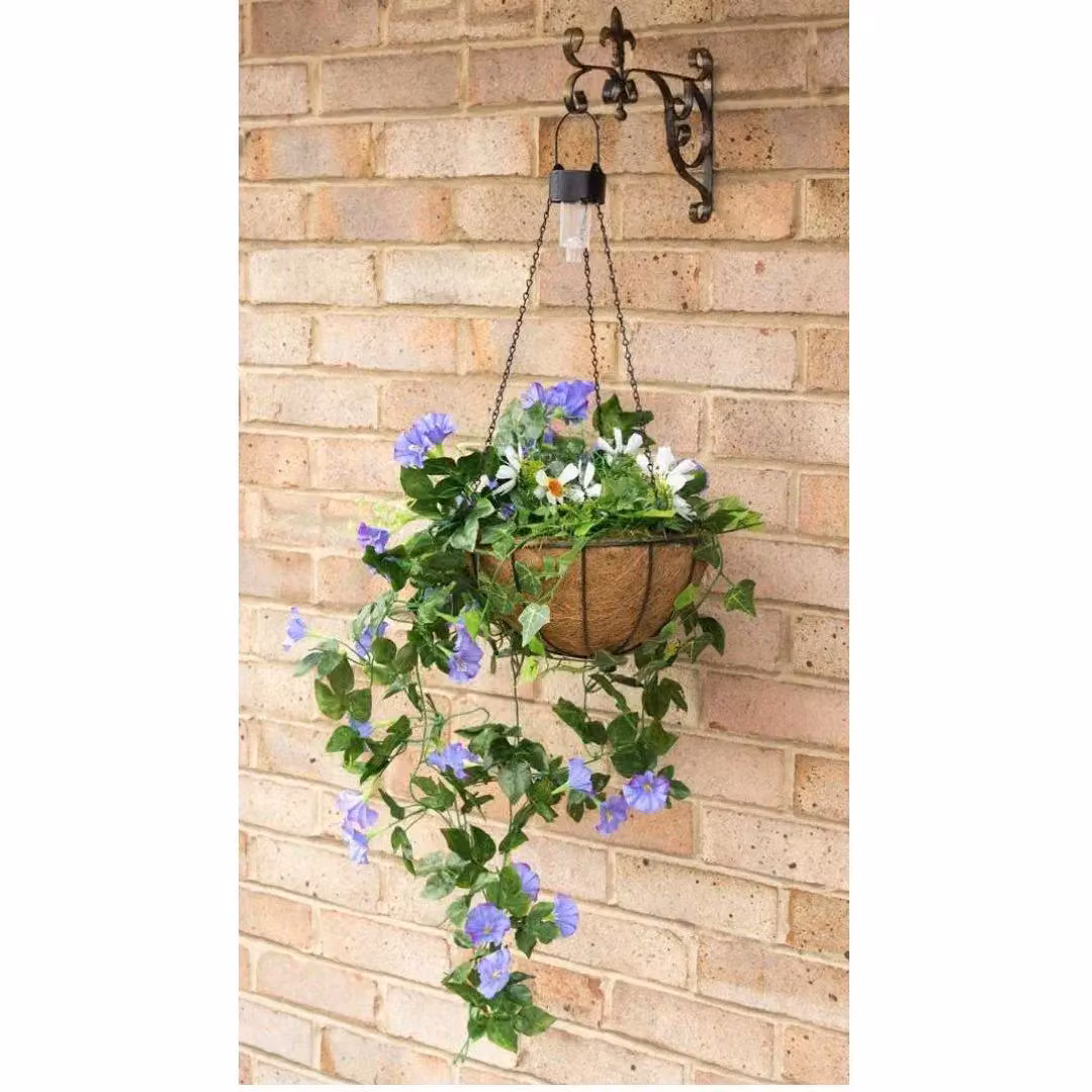 Primrose Pair of Artificial Purple and Multicolour Duranta Flowers Hanging Baskets with Solar Light, Diameter: 26 cm – 3