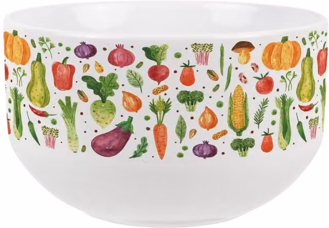 Purely Home Watercolour Vegetables Ceramic Soup Bowl in Green and Multicolour