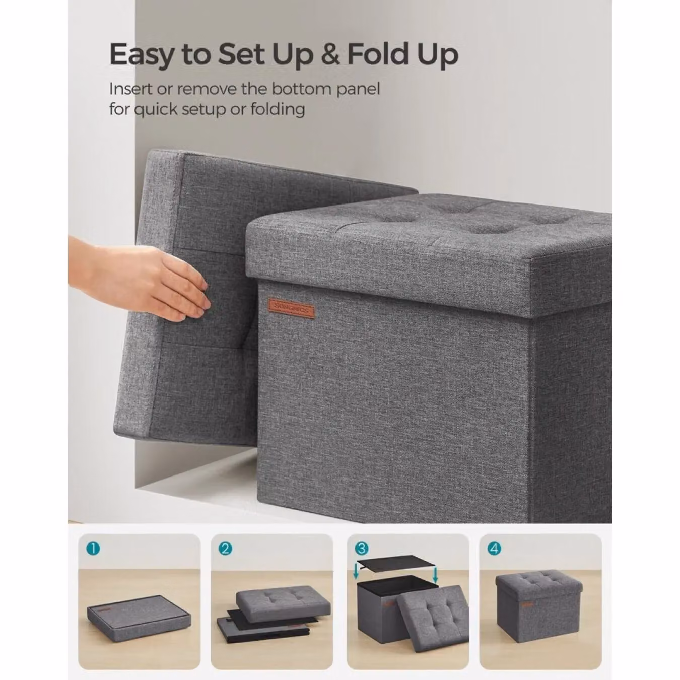 SONGMICS Small Rectangular Foldable Storage Ottoman and Foot Rest in Dark Grey – 4