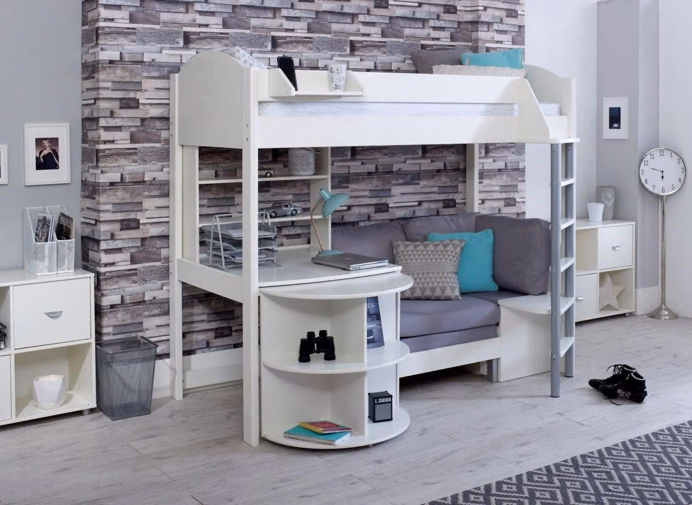 Dreams Timmy High Sleeper with Extendable Desk and Cotton Futon in White