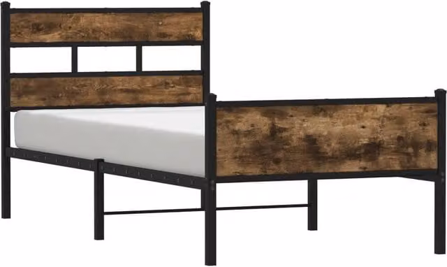 Berkfield Home Bed Frame in Smoked Oak and Brown, W/D/H: 100 x 200 cm – 1