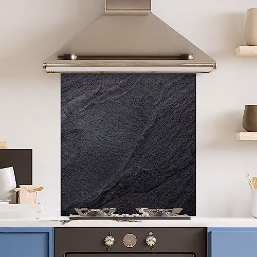 Black Concrete Look Heat Resistant Toughened Glass Kitchen Splashback, W: 70 cm, H: 75 cm, Thickness: 6 mm