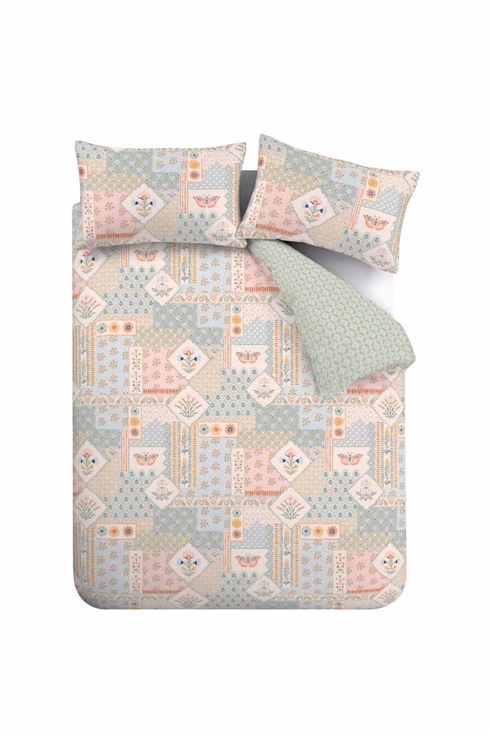 Catherine Lansfield Folk Patchwork Reversible King Duvet Cover and Pillowcase Set in Green – 2