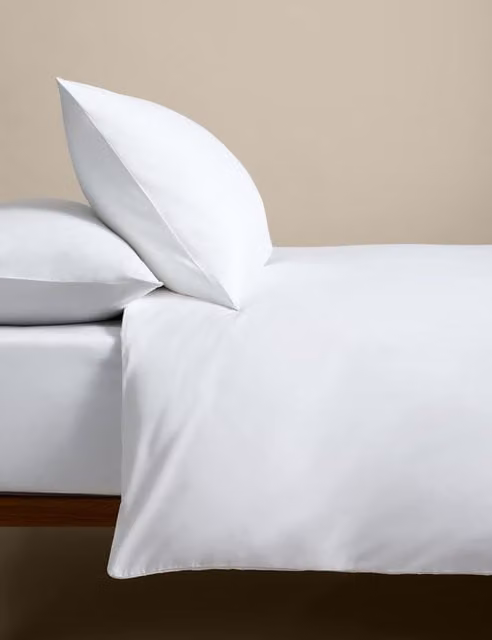 M&S Classic Plain White Cotton Blend Non Iron Bedding Set with Pillowcase, W: 140 cm, L: 200 cm