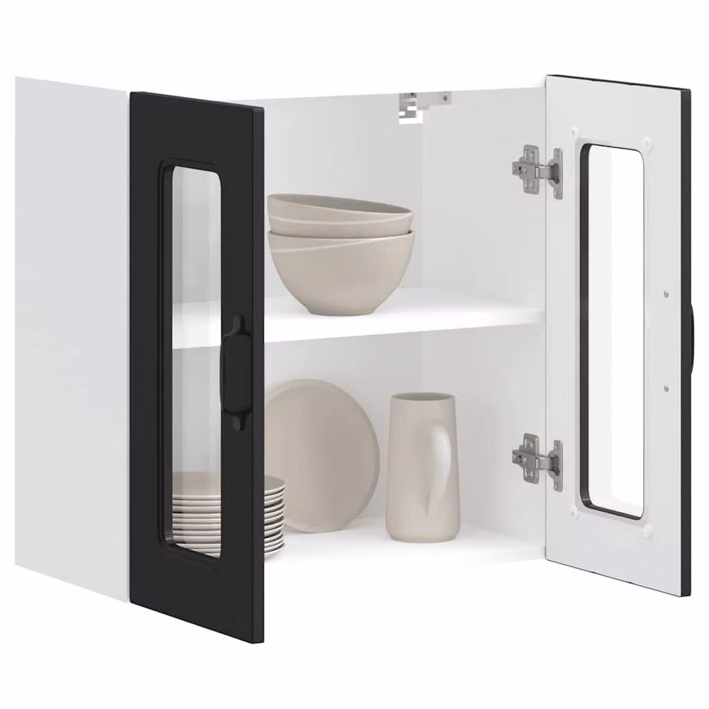Berkfield Home Kalmar Black Wall Mounted Kitchen Cabinet with Glass Doors and Internal Shelves – 3