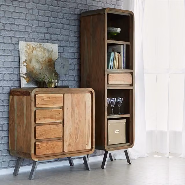 IH Design Retro Acacia Wood and Metal Sideboard in Grey and Brown