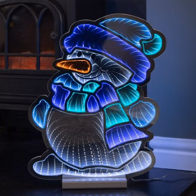 Samuel Alexander Light up Snowman Infinity Christmas Decoration with Blue and White LEDs, Height: 40 cm
