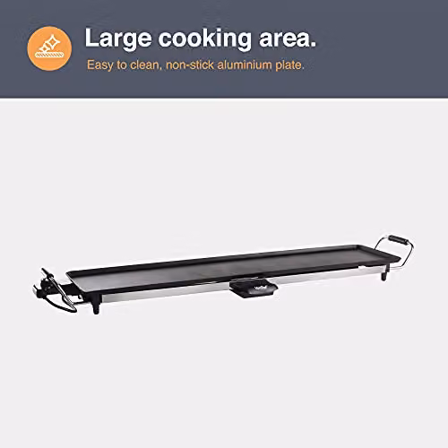 VonShef XXL Electric Teppanyaki Grill in Black with 2000W Non-Stick Smooth Plate and Adjustable Thermostat, W/D/H: 90 x 23 x 10 cm – 5