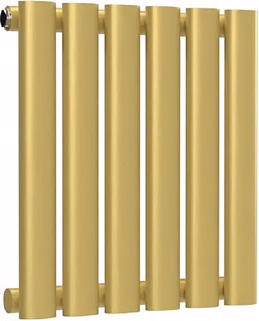 Lux Heat Oval Horizontal Single Steel Radiator in Metallic Gold, W: 40.0 cm, H: 36.0 cm, D: 4.0 cm