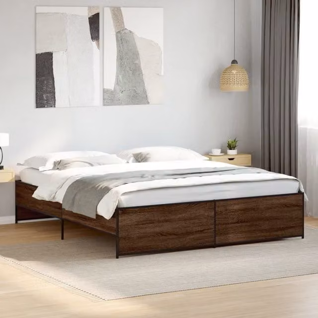 Berkfield Home Bed Frame in Brown Oak, 200 x 200 cm